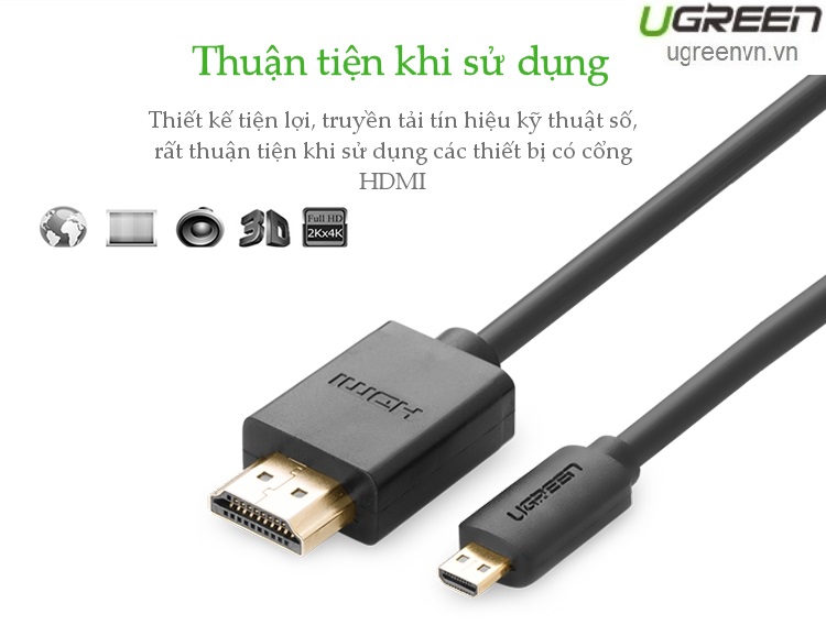 Cáp Micro HDMI to HDMI dài 2m chính hãng Ugreen 30103 cao cấp